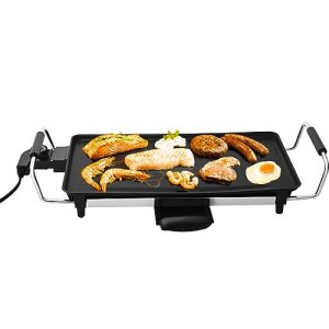 AEWHALE Electric Nonstick Griddle Grill- Teppanyaki Grill BBQ with Adjustable Temperature and Drip Trays for Indoor/Outdoor,18″ x 10″