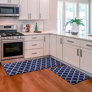 KMAT Kitchen Mat [2 PCS] Cushioned Anti-Fatigue Area Rug Sets, Waterproof Non-Slip Kitchen Mats and Rugs Heavy Duty PVC Ergonomic Comfort Foam Rug for Kitchen, Office, Sink,Blue