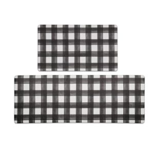 FRESHMINT Modern Farmhouse Plaid 2 Piece Set Kitchen Mats for Floor Anti Fatigue Waterproof & Non-Skid Kitchen Rugs Cushioned Kitchen Mat for Standing Washable Comfort Desk Kitchen Runners