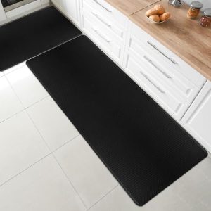 RCZONE Kitchen Mat, 2PCS Kitchen Rugs, Cushioned Anti Fatigue Kitchen Mats, 0.4Inch Thick Waterproof Non Slip Rug Set, PVC Ergonomic Comfort Foam Rug for Kitchen, Floor Home, Office, Laundry – Black