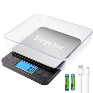 Upgraded Large Size Food Scale for Food Ounces and Grams, YONCON Kitchen Scales Digital Weight for Cooking, Baking, 5kg by 0.1g High Accurate Gram Scale with 2 Tray, Tare Function, LCD Display
