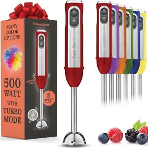 Powerful Immersion Blender, Electric Hand Blender 500 Watt with Turbo Mode, Detachable Base. Handheld Kitchen Blender Stick for Soup, Smoothie, Puree, Baby Food, 304 Stainless Steel Blades (Red)