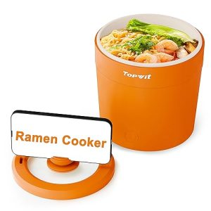 Topwit Ramen Cooker, Mini Electric Pot 1L, 500W Electric Cooker for Noodles, Portable Pot for Pasta, Steak, Egg with Over-Heating Protection, Boil Dry Protection, Dorm Room Essentials, Orange