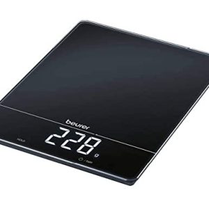 Beurer KS34 Digital Kitchen Scale – Precise Scale for Food Ounces and Grams, 33lbs Capacity, XL Weighing Platform for Meal Prep, Magic Display, Tare Function – Batteries Included – Black Glass