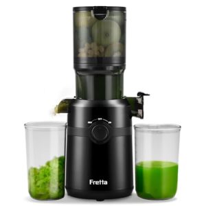 Cold Press Juicer Machines,Fretta Slow Masticating Juicer Machines with 4.25″ Large Feed Chute,Fit Whole Fruits & Vegetables Easy Clean Self Feeding,High Juice Yield,BPA Free (Black)