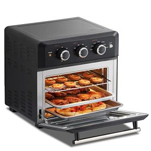 COMFEE’ Retro Air Fry Toaster Oven, 7-in-1, 1500W, 19QT Capacity, 6 Slice, Rotisseries, Warm, Broil, Toast, Convection Bake, Black, Perfect for Countertop