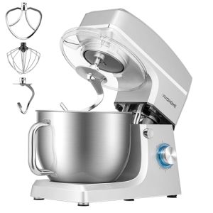 VIVOHOME 7.5 Quart Stand Mixer, 660W 6-Speed Tilt-Head Kitchen Electric Food Mixer with Beater, Dough Hook, Wire Whip, and Egg Separator, Silver