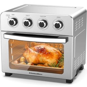 KitchenBoss Air Fryer Toaster Oven: 24.3QT/23L Airfryer with Warm, Broil, Toast, Bake, Air Fry 5-in-1 Functions, Knob Control 1700W Toaster Oven Countertop with 4 Accessories, Stainless Steel