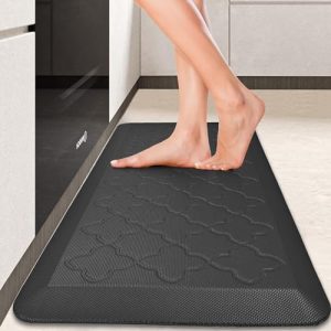 Amcomfy Absolutely Non Slip Anti Fatigue Floor Mat，7/8 Inch Thick Cushioned Kitchen Mat,Ergonomic Comfort Standing Mat, Waterproof Rugs for House, Office, Sink, Laundry (Black, 17.3″ x39″-0.87″)