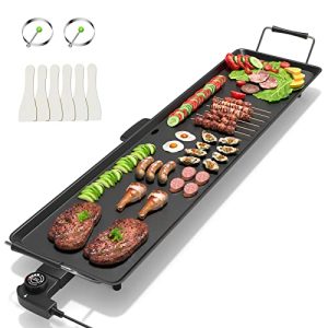 COSTWAY 35″ Electric Griddle Teppanyaki Grill, Nonstick Extra Large Cooking Plate for Pancake Barbecue, Indoor Outdoor Table Top Grill with Adjustable Temperature & Drip Tray, 2000W
