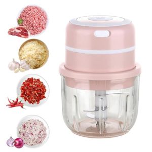 300ml Glass Cup Electric Mini Garlic Chopper – Electric Mini Food Chopper,Rechargable Small Food Processor, Baby Food Maker, Mini Electric Chopper – Easy to Clean – Home and Outdoor (Pink)