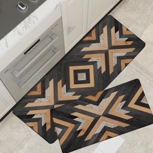 Tyrot Black Boho Aztec Kitchen Mats Set of 2 Cushioned Anti Fatigue Floor Mat Western Kitchen Rugs Farmhouse Style Non Slip Waterproof Comfort Padded Rubber Standing Mat for Sink Laundry