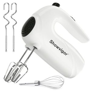 Showvigor Kitchen Mixer Electric Handheld – Portable Hand Mixer Electric with 5 Stainless Steel Accessories Whisk, Food Beater for Whipping Mixing Cookies Cakes Eggs Dough