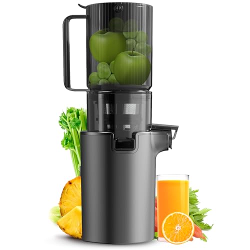 Masticating Juicer Machines, 4.1-inch (104MM) Slow Cold Press Juicer with Extra Wide Feed Chute, Pure Juicer Machine for Vegetables and Fruits, Easy to Clean with Brush