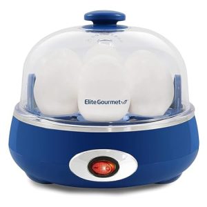 Elite Gourmet EGC007CBL# Rapid Egg Cooker, 7 Easy-To-Peel, Hard, Medium, Soft Boiled Eggs, Poacher, Omelet Maker, Auto Shut-Off, Alarm, 16-Recipe Booklet, BPA-Free, Cobalt