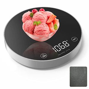 Rocyis Food Scale-Digital Kitchen Scales for Food Ounces and Grams, LED Display Baking Scale for Weight Loss, 0.1g/0.01oz Precise Graduation,11lb/5kg,Tare Function, Tempered Glass(Silver)