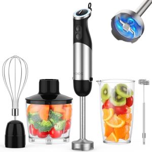 KOIOS 1000W 12-Speed 5 in 1 Hand Mixer Stick Blender with 304 Stainless Steel Blade, Food Processor, Beaker, Egg Whisk and Milk Frother, BPA-Free, for Smoothies Puree Baby Food