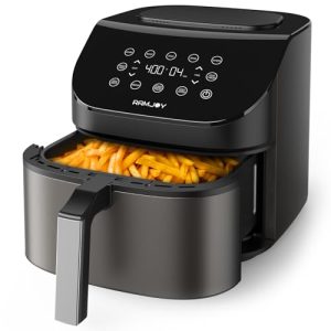 RAMJOY Air Fryer 6.8 Quarts, 10-in-1 Functions, Air Fry, Roast, Bake, Broil, Dehydrate, Digital Touchscreen Air Fryers, Nonstick & Dishwasher-Safe Basket, Stainless Steel Air Fryer Oven, Metal Grey