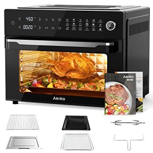 Aeitto® 32-Quart PRO Large Air Fryer Oven| Toaster Oven Combo | with Rotisserie, Dehydrator and Full Accessories | 19-In-1 Digital Airfryer | Fit 13″ Pizza, 9pcs Toast, 1800w, Black