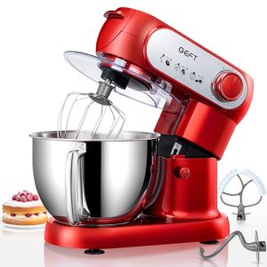 GEFT Stand Mixer, 6 QT 600W Tilt-Head Dough Mixer, 6+P speed Mixers Kitchen Electric Stand Mixer with Stainless Steel Bowl, Dishwasher-Safe Dough Hook, Flat Beater, Wire Whisk, Splash Guard, Red