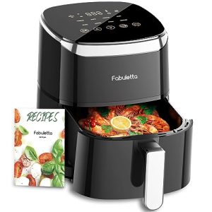 Air Fryers 4 Qt, Fabuletta 9 Cooking Functions Smart Air Fryers, Shake Reminder, Powerful 1550W Electric Hot Air Fryer,Tempered Glass Display, Dishwasher-Safe & Nonstick, Quiet (Black)