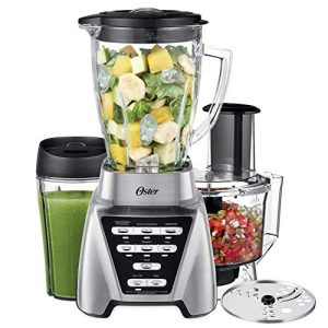 Oster Blender | Pro 1200 with Glass Jar, 24-Ounce Smoothie Cup and Food Processor Attachment, Brushed Nickel – BLSTMB-CBF-000