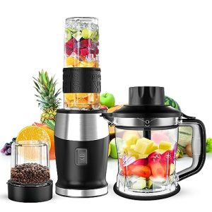 Goelunmy Blender and Food Processor Combo, Blender for Shakes and Smoothies, Personal Blender Small Blender, Suitable for Kitchen, Home, 700W Electric Blender with Mixer Grinder/Blender/Chopper