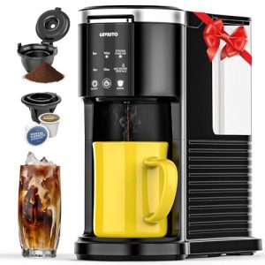 GAVASTO Hot and Iced Coffee Maker for K Cup and Ground Coffee, 5-6 Cups Coffee Maker and Single-serve Brewers with 40oz Large Water Reservoir, Strong Brew Mode, Descale Reminder and Self Cleaning