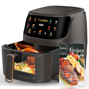 Air Fryer Oven YunMor Air Fryer Max XL 6.5-Qt DIY Air Fryer Oven Exclusive Recipes, Healthy 8-in-1 Cooking, Visible Window, Custom Temp/Time Air Fryer Oven