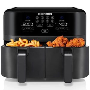 Chefman TurboFry Touch Dual Air Fryer, Maximize The Healthiest Meals With Double Basket Capacity, One-Touch Digital Controls And Shake Reminder For The Perfect Crispy And Low-Calorie Finish