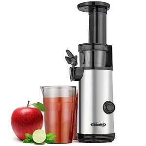 Cushore Compact Masticating Juicer Machines, Cold Press Slow Juicer Extractor, Easy to Clean, Low Noise, Nutrient and Vitamin Dense, 2 Pulp & Juice Cup are included