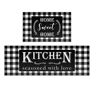 HOLVDENG Buffalo Plaid Kitchen Mat Set of 2 Non Slip Thick Kitchen Rugs and Mats for Floor Comfort Standing Mats for Kitchen, Sink, Office, Laundry, 17″x47″+17″x28″