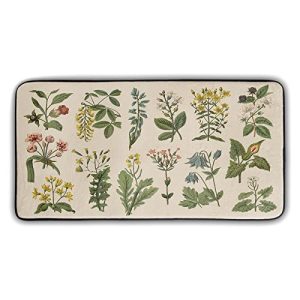 Kawani Floral Herbs Kitchen Rugs Floor Mat Anti Fatigue Washable Sage Leaves Door Mats for Home & Kitchen & Office Wild Plant Decor Memory Foam Mat Non-Skid 39x20inch…