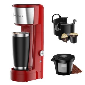 Vimukun Single Serve Coffee Maker Compatible with K-Cup Pods and Coffee Grounds, Travel Mug Friendly Single Cup Coffee Maker, 6 to 14oz Reservoir, Tall Size KCM010A (Red)