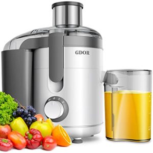 Centrifugal GDOR Juicer Machines, 600W Juice Extractor with Titanium Cut Disc, 3 Speeds, 2.5″ Feed Chute, for Fruits and Veggies, Anti-Drip, Includes Juice Jug, Cleaning Brush, BPA-Free, White
