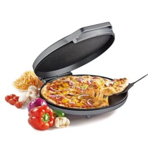 Betty Crocker Pizza Maker Plus, 12″ Indoor Electric Grill, Nonstick Griddle Pan for Pizzas, Quesadillas, Tortillas, Nachos and more, 12″ Electric Griddle for Delicious Meals and Snacks, Silver