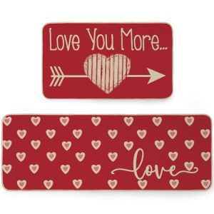 Valentine’s Day Kitchen Rugs Set of 2, Happy Valentines Day Kitchen Matsand Door Mat, Love Heart Decorative Seasonal Kitchen Floor Mat 17×29 and 17×47 Inch AKM009