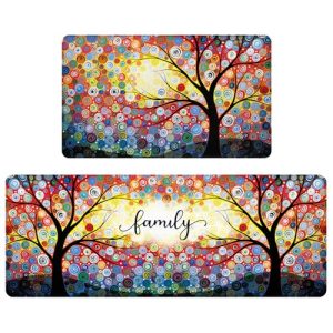 EXYGLO 2 Pieces Kitchen Rugs, Colorful Dreamy Tree Kitchen Mats for Floor, Cushioned Waterproof Non-Slip Foam Mat for Laundry, Office, Bathroom, Hallway, 47″x17″+29″x17″