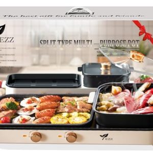 YEZZZZ Electric Hot Pot with Grill,Shabu shabu Hotpot Korean BBQ Grill Indoor 2 in 1 Multifunction Removable，Separate Dual Temperature Control Capacity for 2-12 People，110V