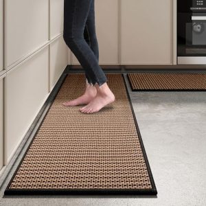 eqivei Kitchen Rugs and Mats Non Skid Washable Set of 2 PCS, Absorbent Runner Rugs for Kitchen, Front of Sink, Kitchen Mats for Floor, 17.3″x 47″+17.3″x 29″ (Black)