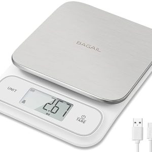 BAGAIL Food Scale, 22lb High Capacity Kitchen Scales, IPX6 Waterproof, USB-C Rechargeable, 0.05oz/1g, Digital Scale for Food Ounces and Grams with Stainless Steel Weighing Platform – White