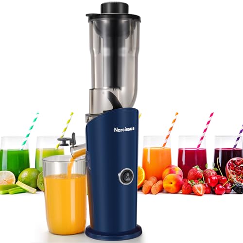 Narcissus Juicer Machines, Masticating Slow Juicer with 3-inch Large Feeding Port, Cold Press 150W Power Motor for Effective Juice Extraction, Less Oxidation, 2 Filters for Different Food, With Brush