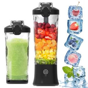 POSOSTO Portable Blender -Personal Size Blender 6 Blades,270W Powerful Blender for Shakes and Smoothies, 20 Oz Mini Blender Cup with Travel Lid and USB Rechargeable for Office, Gym, Kitchen (Black)