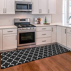 WISELIFE Comfort Non-Slip Kitchen Mat and Rug, Cushioned, Anti-Fatigue, Waterproof, Heavy Duty, PVC Ergonomic, Floor Home, Office, Sink, Laundry, Black, 17.3″x 59″