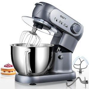 GEFT Stand Mixer, 6 QT 600W Tilt-Head Dough Mixer, 6+P speed Mixers Kitchen Electric Stand Mixer with Stainless Steel Bowl, Dishwasher-Safe Dough Hook, Flat Beater, Wire Whisk, Splash Guard, Grey