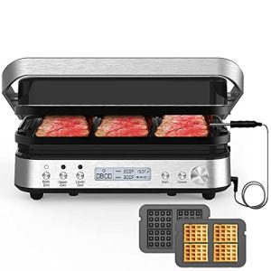 Panini Press Grill Sandwich Maker with Waffle Plates, 6 in 1 Indoor Grill with Meat Thermometer, CATTLEMAN CUISINE Electric Contact Grill with Nonstick Grill Plates, 1600W, House Warming Gift