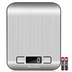 Brooklife Digital Kitchen Scale, Food Scale, Digital Grams and Ounces for Baking and Cooking, Small, 304 Stainless Steel, Batteries Included, 6 Units with Tare Function