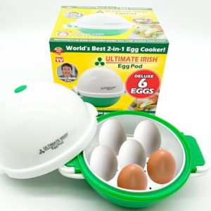 Ultimate Irish Egg Pod -Ronnie Neville’s Original as Seen on TV Microwave Egg Cooker, Perfectly Cooked & Peeled Egg, Capacity 6 Eggs, Boiled Egg Maker, Cooking Accessories, Microwave Egg Boiler Cooker