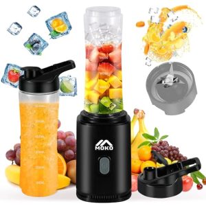 MoKo Countertop Blender for Kitchen for Smoothies/ice, Portable Blenders Personal Size with 22 OZ BPA Free Travel Cup and Lid, 6 Stainless Steel Blades for Powerful Blending, Black