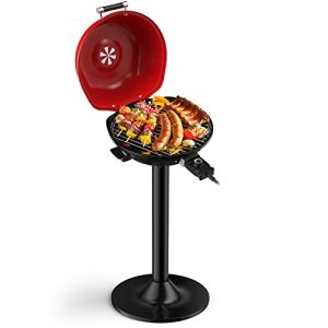 Giantex Electric Grill, 1600W Portable Barbecue Grill with Removable Non-Stick Grilling Rack, Adjustable Temperature, Oil Drip Tray, for Indoor Outdoor Picnic Camping Backyard Cooking, Red & Black